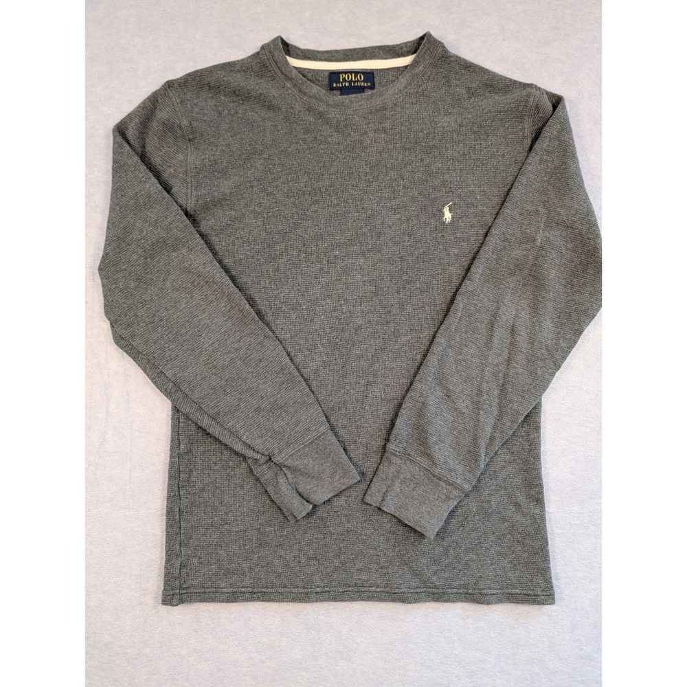 Polo Ralph Lauren Thermal Shirt Mens S Gray Waffle Knit Long Sleeve Excellent